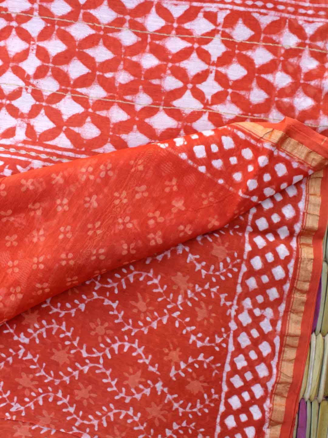 Rust-orange-Block-printed-silk-cotton-saree Rust-orange-Block-printed-silk-cotton-saree