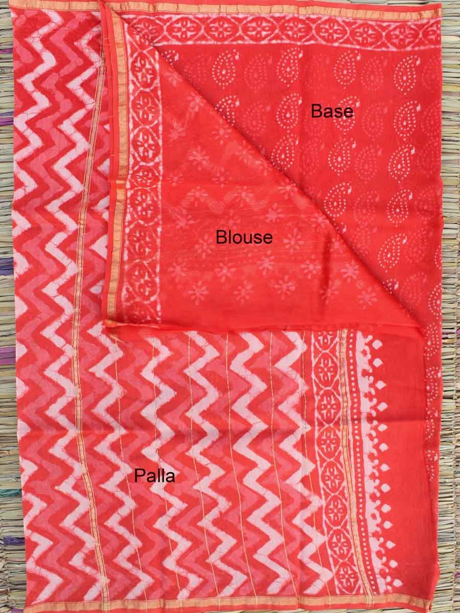 Saffron-red-Bagru-print-silk-cotton-saree Saffron-red-Bagru-print-silk-cotton-saree