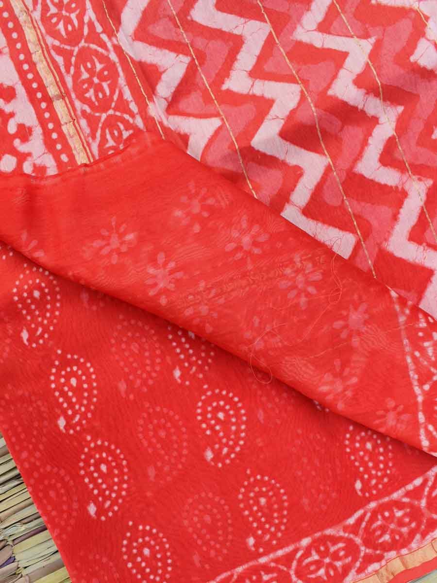 Saffron-red-bagru-printed-chanderi-saree Saffron-red-bagru-printed-chanderi-saree