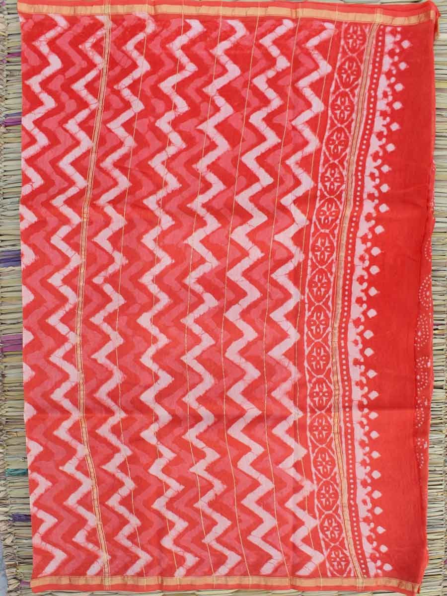 Saffron-red-block-printed-silk-cotton-saree Saffron-red-block-printed-silk-cotton-saree