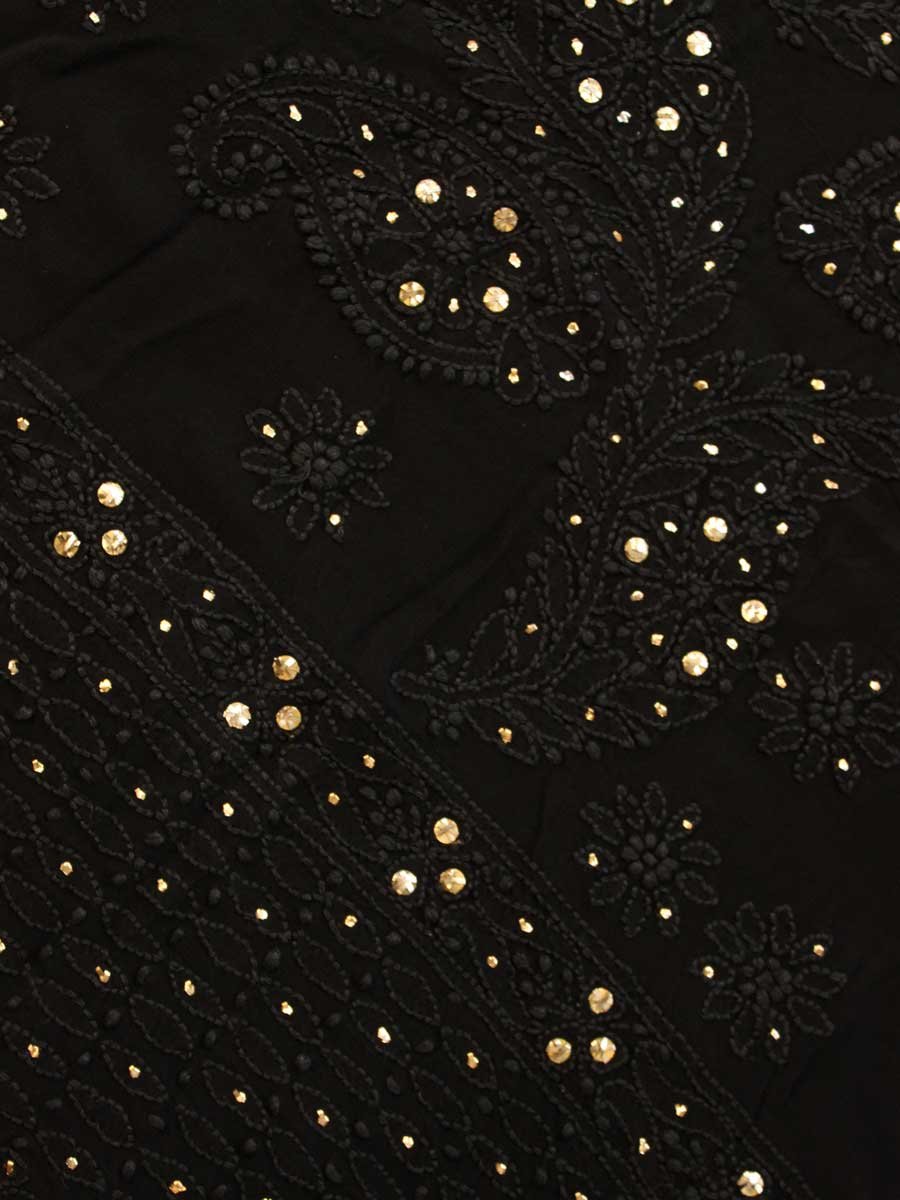 Black-lucknow-chikankari-mukaish-georgette-sari