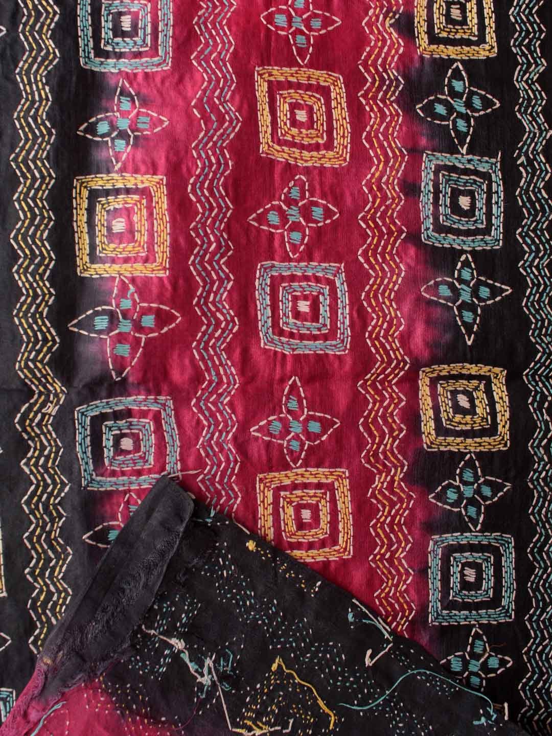 Red-and-black-kanthawork-tussar-silk-fabric Red-and-black-kanthawork-tussar-silk-fabric