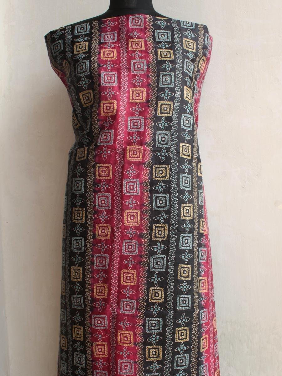 Red-and-black-kanthawork-tussar-silk-kurta-fabric-Shilphaat Red-and-black-kanthawork-tussar-silk-kurta-fabric-Shilphaat
