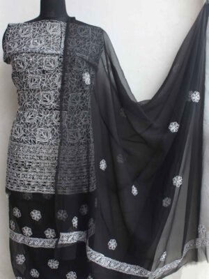 White-and-Black-georgette-chikankari-dress-material