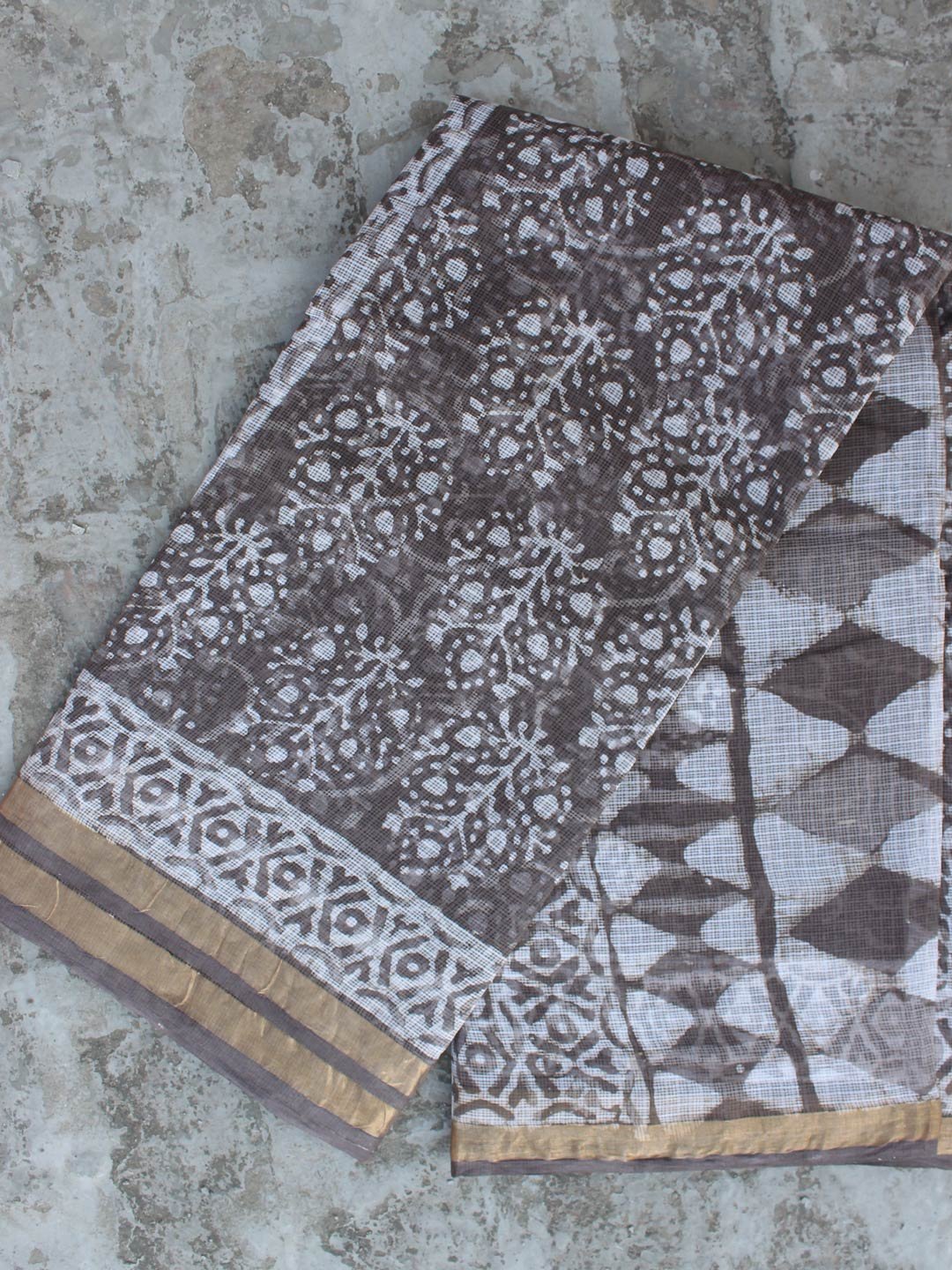 Brown-grey--dabu-block-printed-kota-cotton-saree- Brown-grey--dabu-block-printed-kota-cotton-saree-