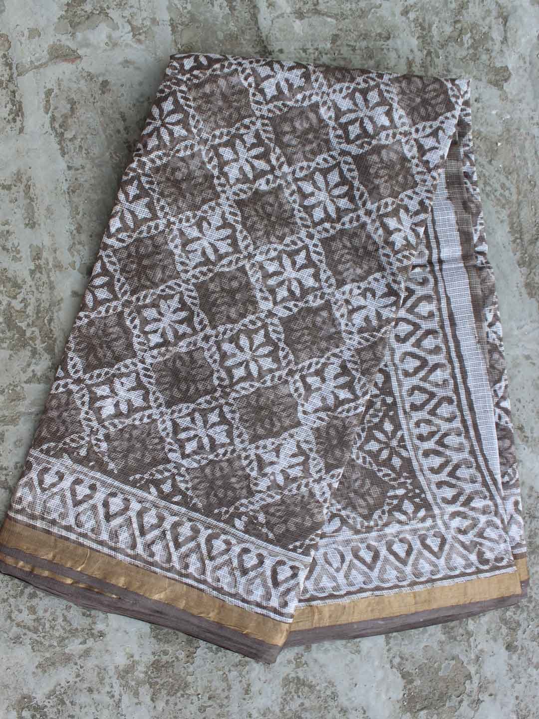 Dabu-printed-brown-grey-kota-cotton-saree Dabu-printed-brown-grey-kota-cotton-saree
