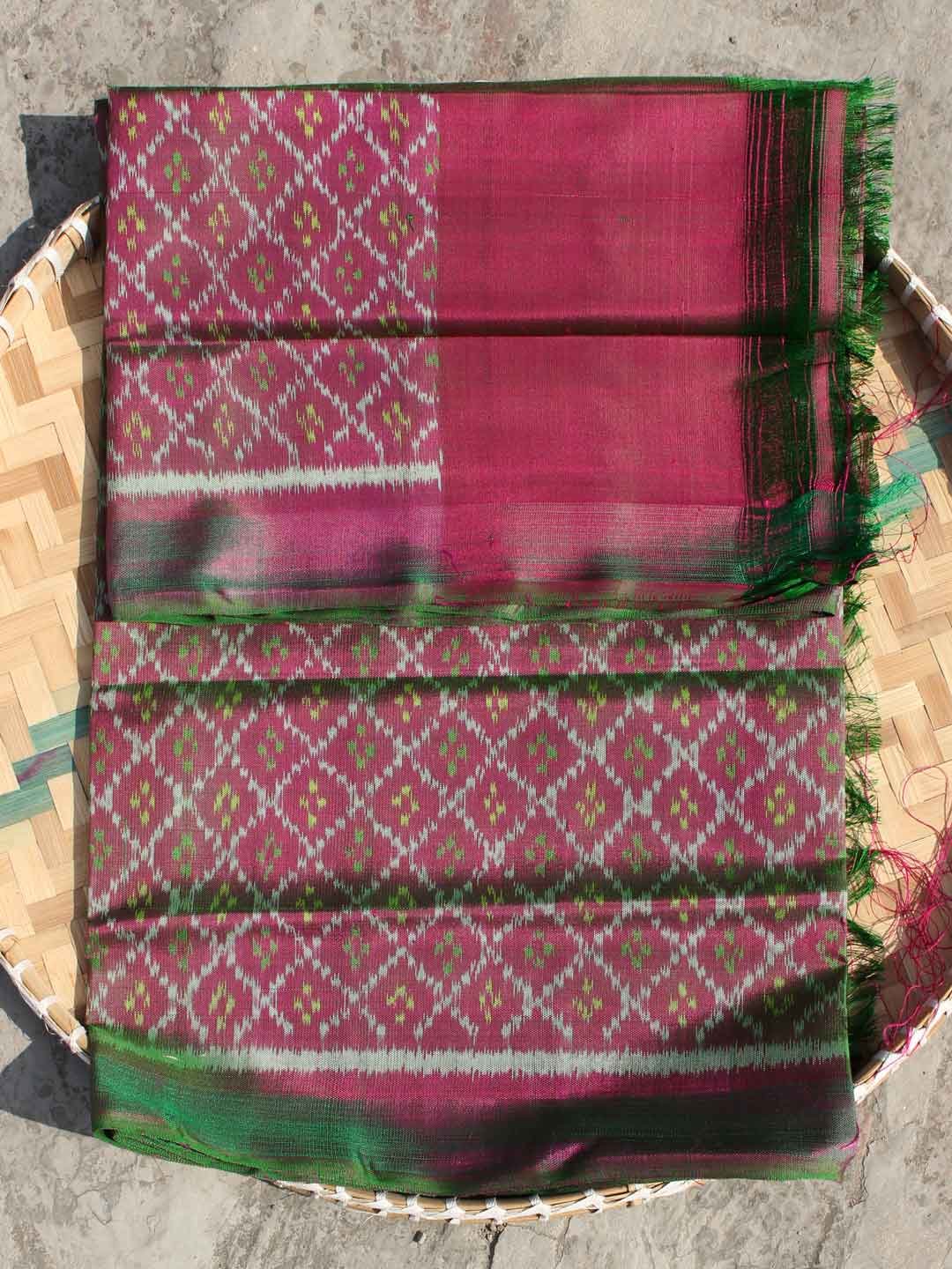 Greenish-plum-pink-pure-silk-patan-patola-fabric Greenish-plum-pink-pure-silk-patan-patola-fabric