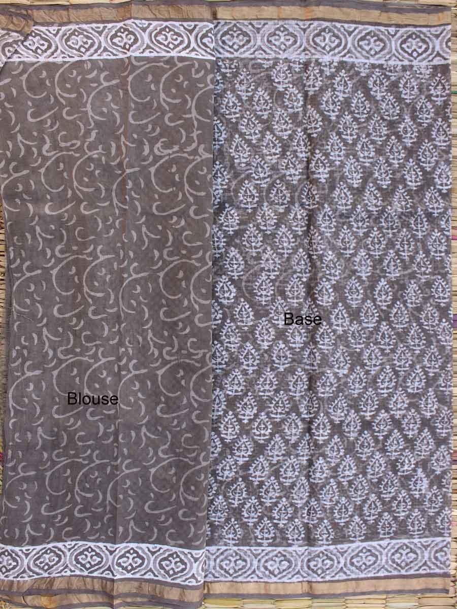 Leaves-block-print-grey-brown-kota-cotton-saree