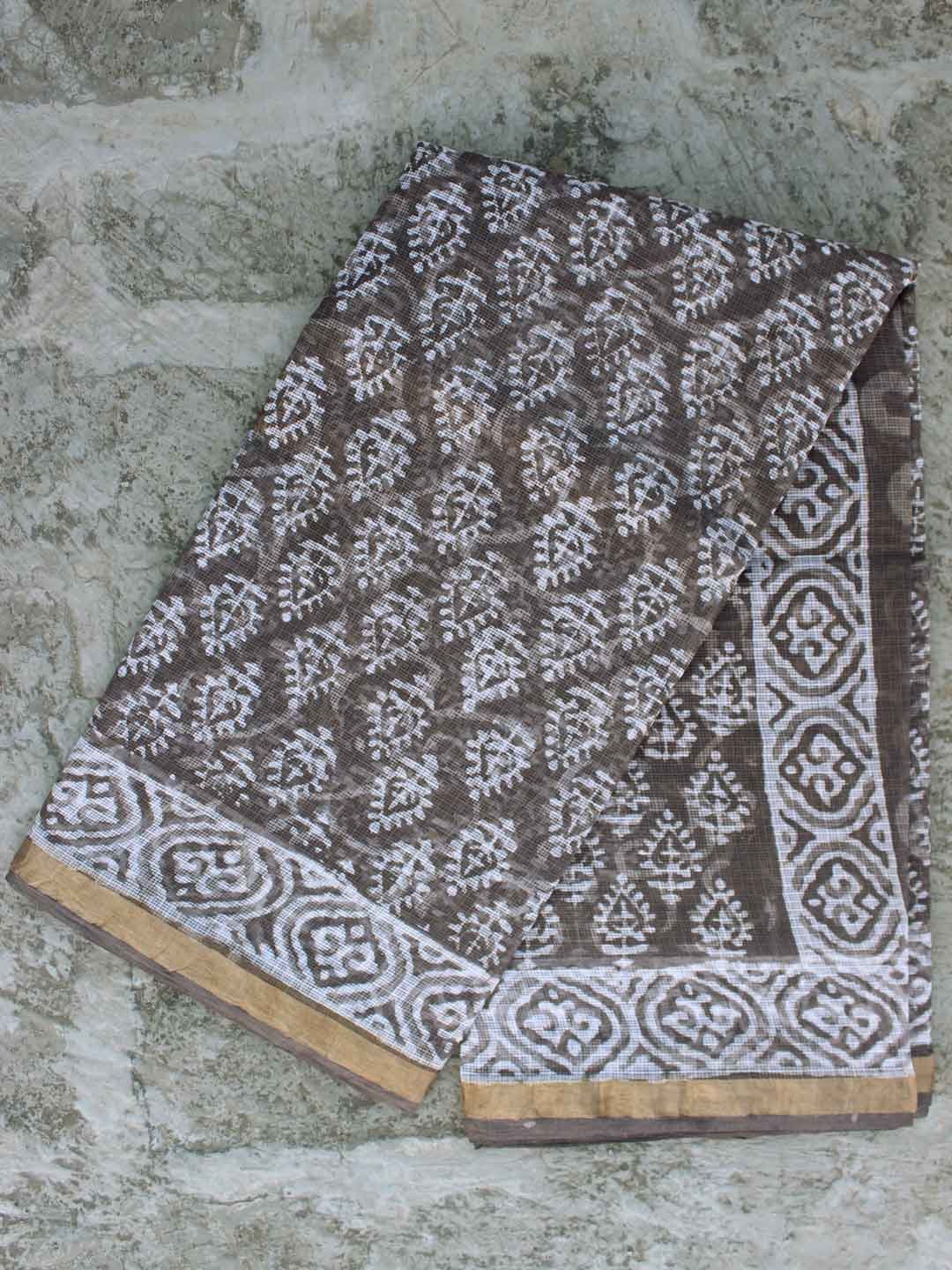 Leaves-block-printed-brown-grey-kota-cotton-saree Leaves-block-printed-brown-grey-kota-cotton-saree