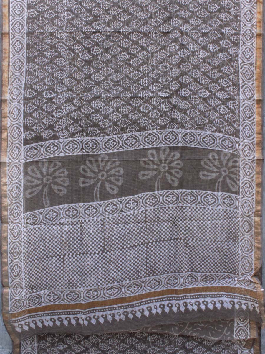 Leaves-dabu-print-grey-brown-kota-doria-saree-Shilphaat Leaves-dabu-print-grey-brown-kota-doria-saree-Shilphaat