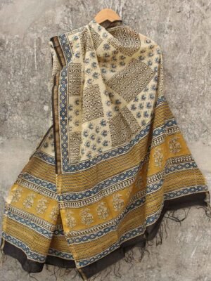 Blue,-Yellow,-beige-Block-Printed-Chanderi-Dupatta