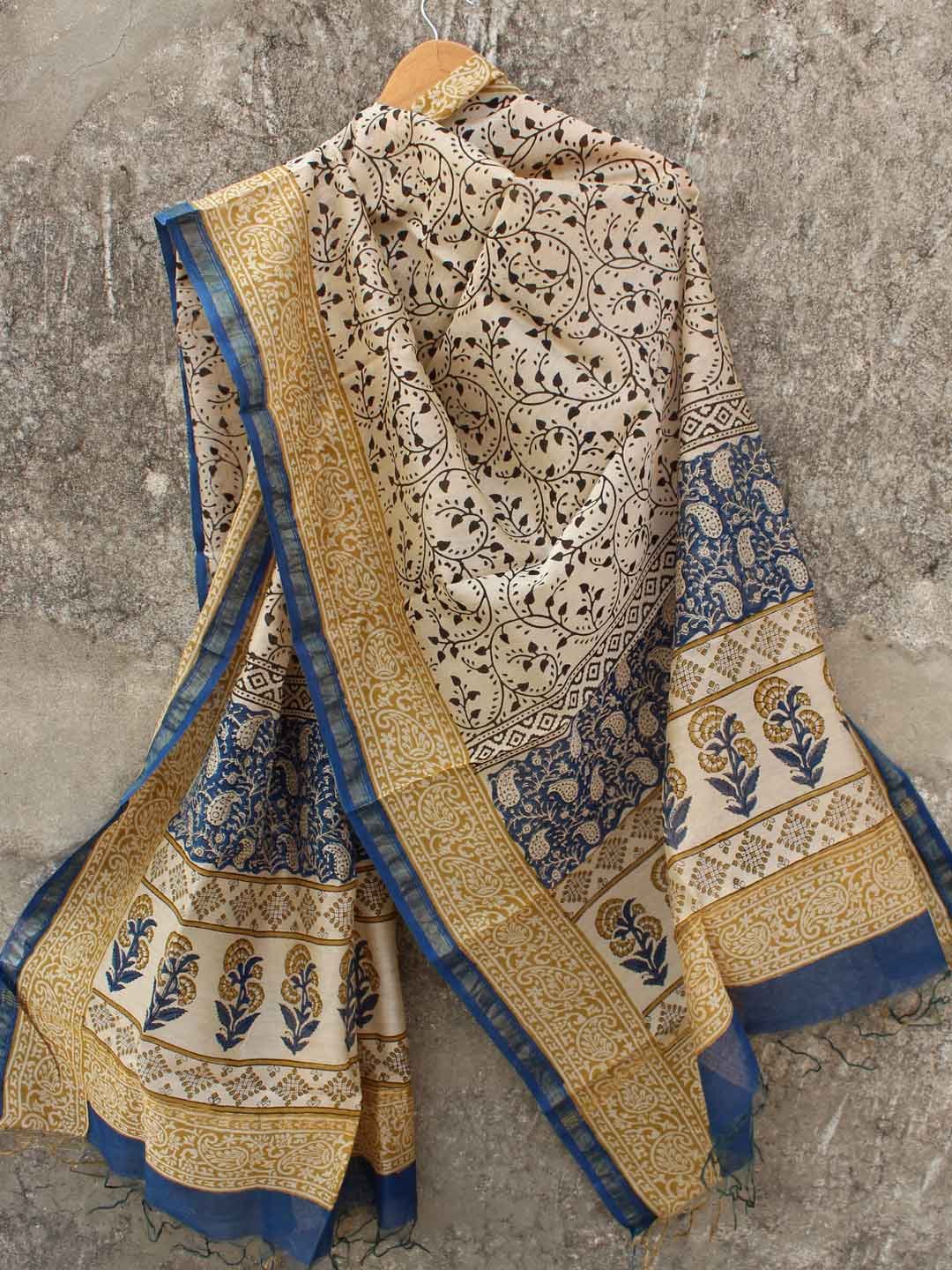 Blue,-black-beige-block-printed-chanderi-dupatta Blue,-black-beige-block-printed-chanderi-dupatta