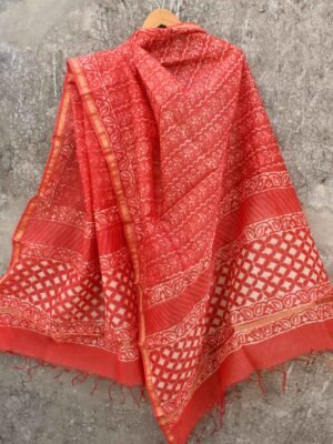 Carrot-red-block-print-Chanderi-Dupatta