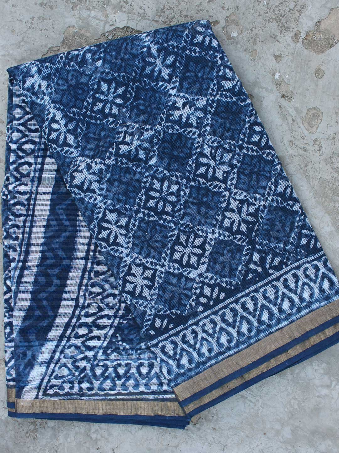 Indigo-dabu-block-printed-kota-doriya-cotton-saree Indigo-dabu-block-printed-kota-doriya-cotton-saree