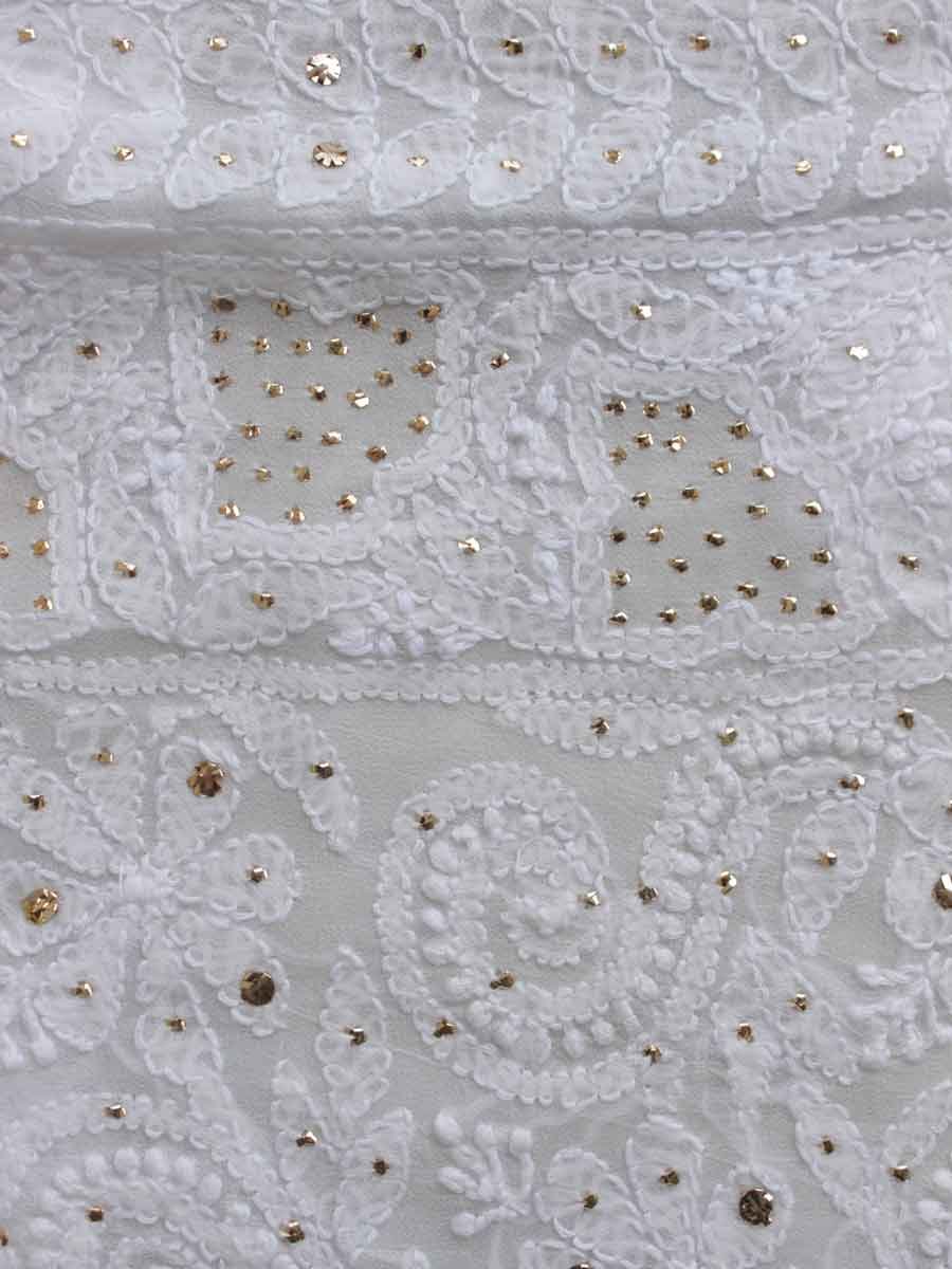 Mukaish-chikankari-white-crepe-kurta-fabric