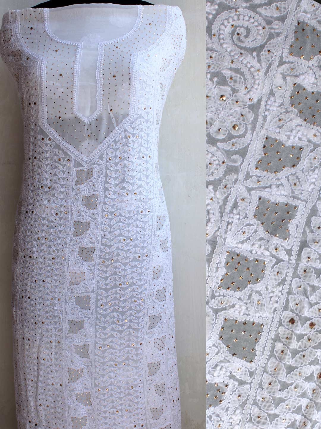 Mukaish-chikankari-white-georgette-ladies-kurta-fabric Mukaish-chikankari-white-georgette-ladies-kurta-fabric