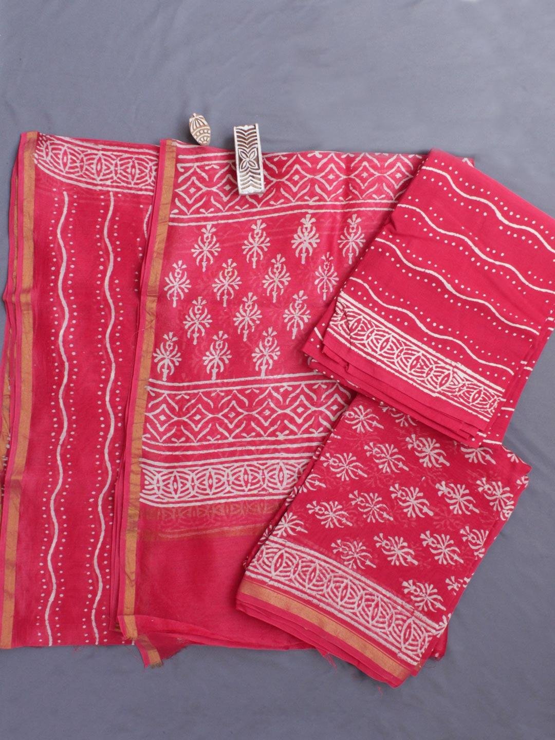 Pink-Red-Block-Printed-Silk-cotton-Dress-Material Pink-Red-Block-Printed-Silk-cotton-Dress-Material at Shilphaat.com