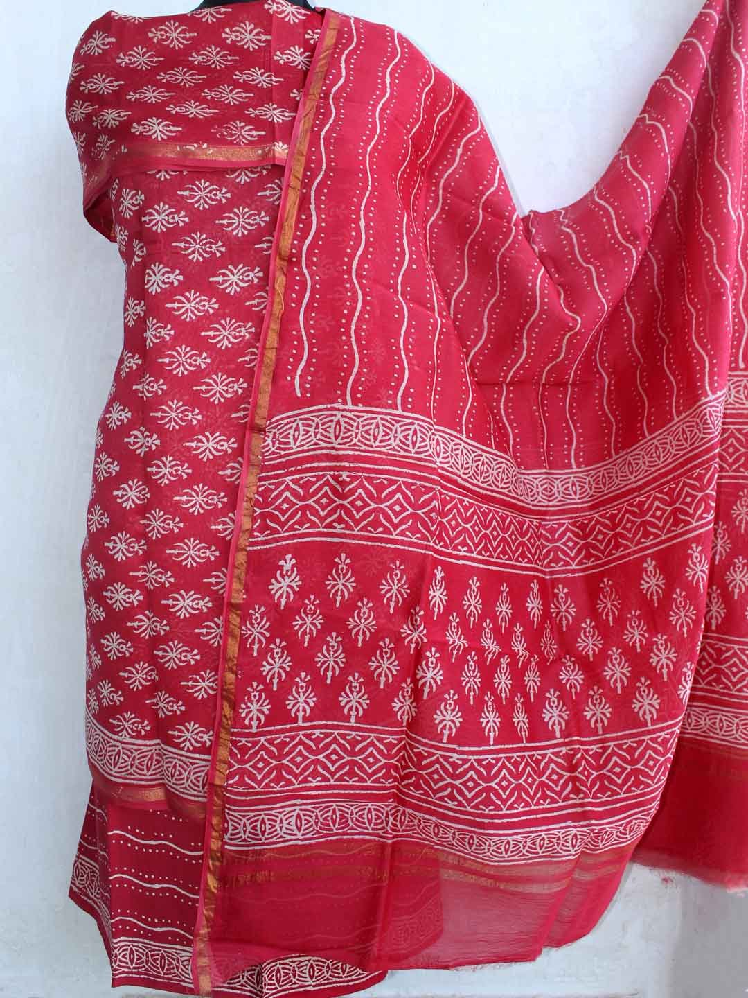 Pink-Red-Block-printed-chanderi-dress-material Pink-Red-Block-printed-chanderi-dress-material