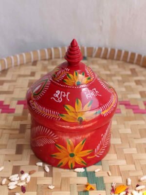 Red Handpainted wooden Sindur Box