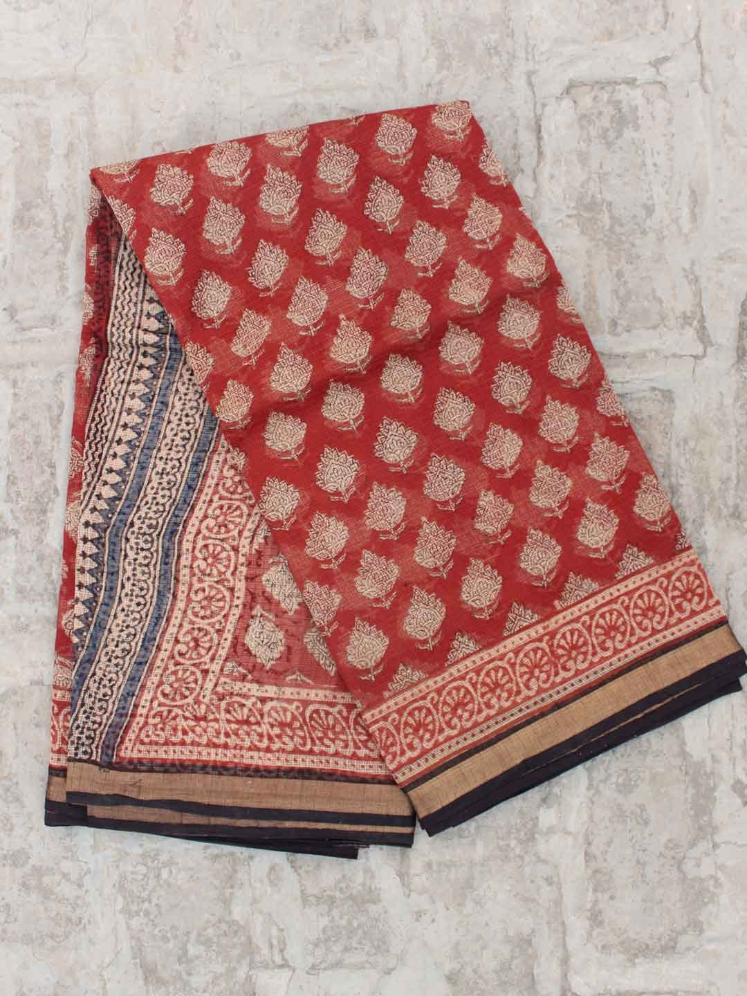 Madder-Red-block-printed-kota-cotton-saree Madder-Red-block-printed-kota-cotton-saree
