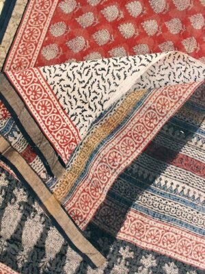 Madder-Red-block-printed-kota-doria-sari