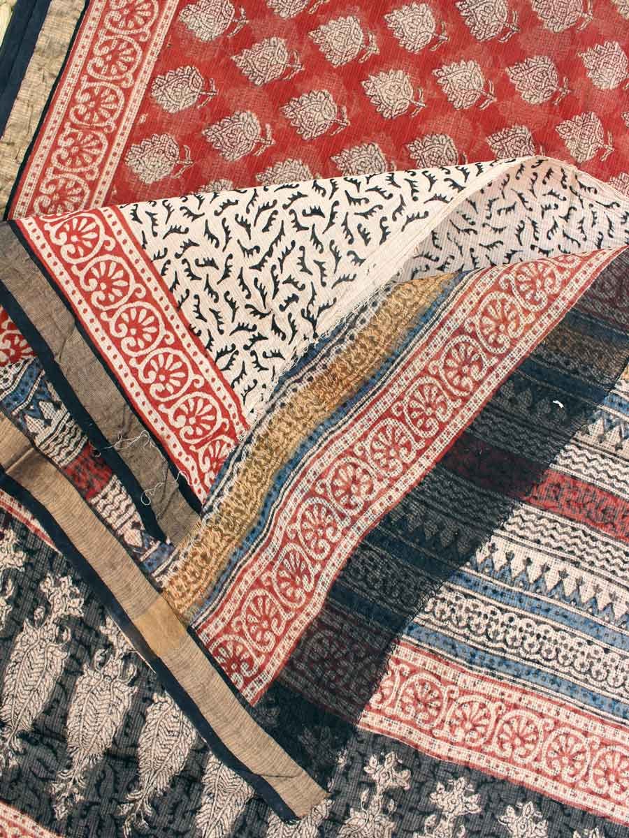 Madder-Red-block-printed-kota-doria-sari Madder-Red-block-printed-kota-doria-sari