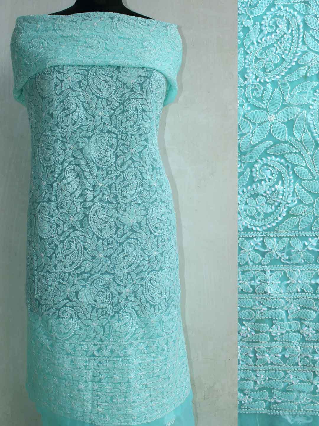 Sea-foam-green-georgette-chikankari-ladies kurta-fabric Sea-foam-green-georgette-chikankari-ladies kurta-fabric