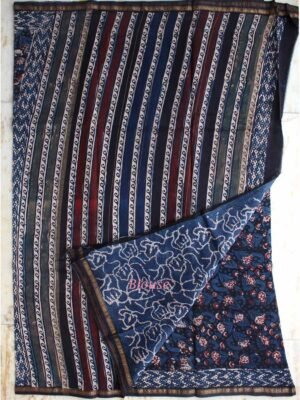 Bagru-dabu-block-print-indigo-chanderi-sari