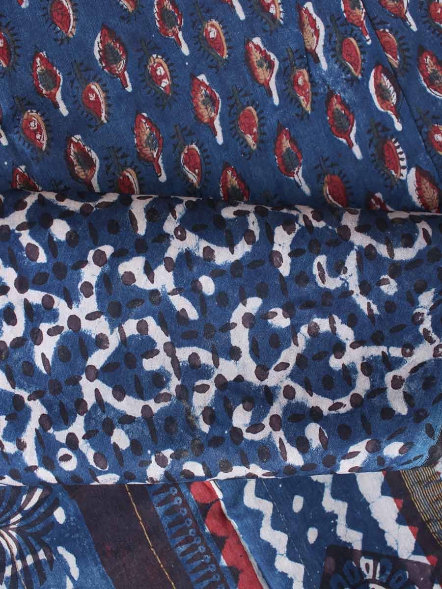 Dabu-Bagru-block-print-silk-cotton-indigo-sari Dabu-Bagru Block-Print Chanderi Indigo Saree