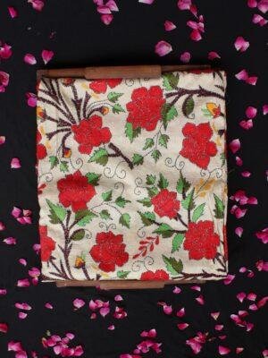 Red-roses-nakshi-kantha-tussar-silk-dupatta at Shilphaat.com