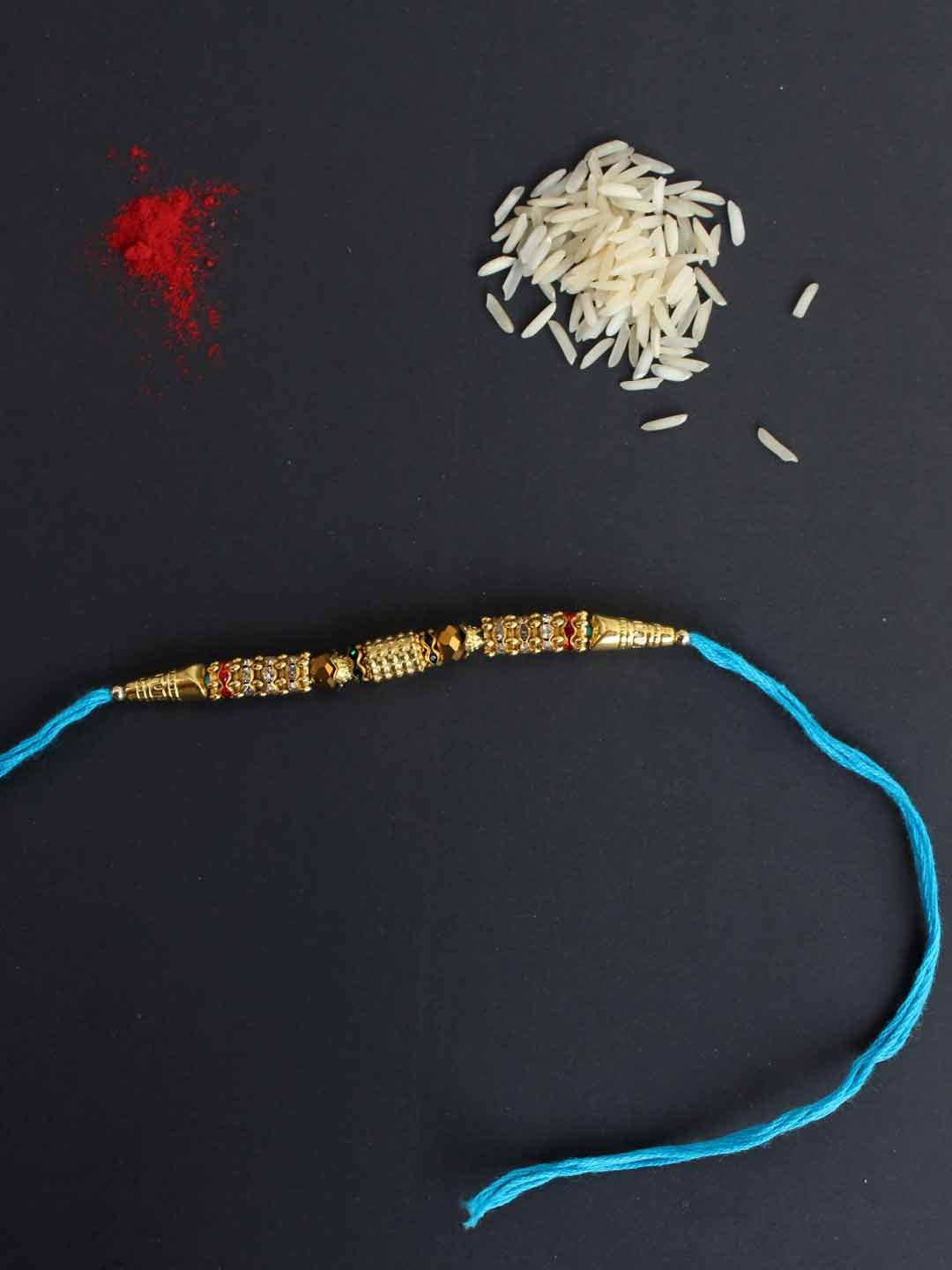 Crystal-work-blue-thread-Rakhi Crystal-work-blue-thread-Rakhi