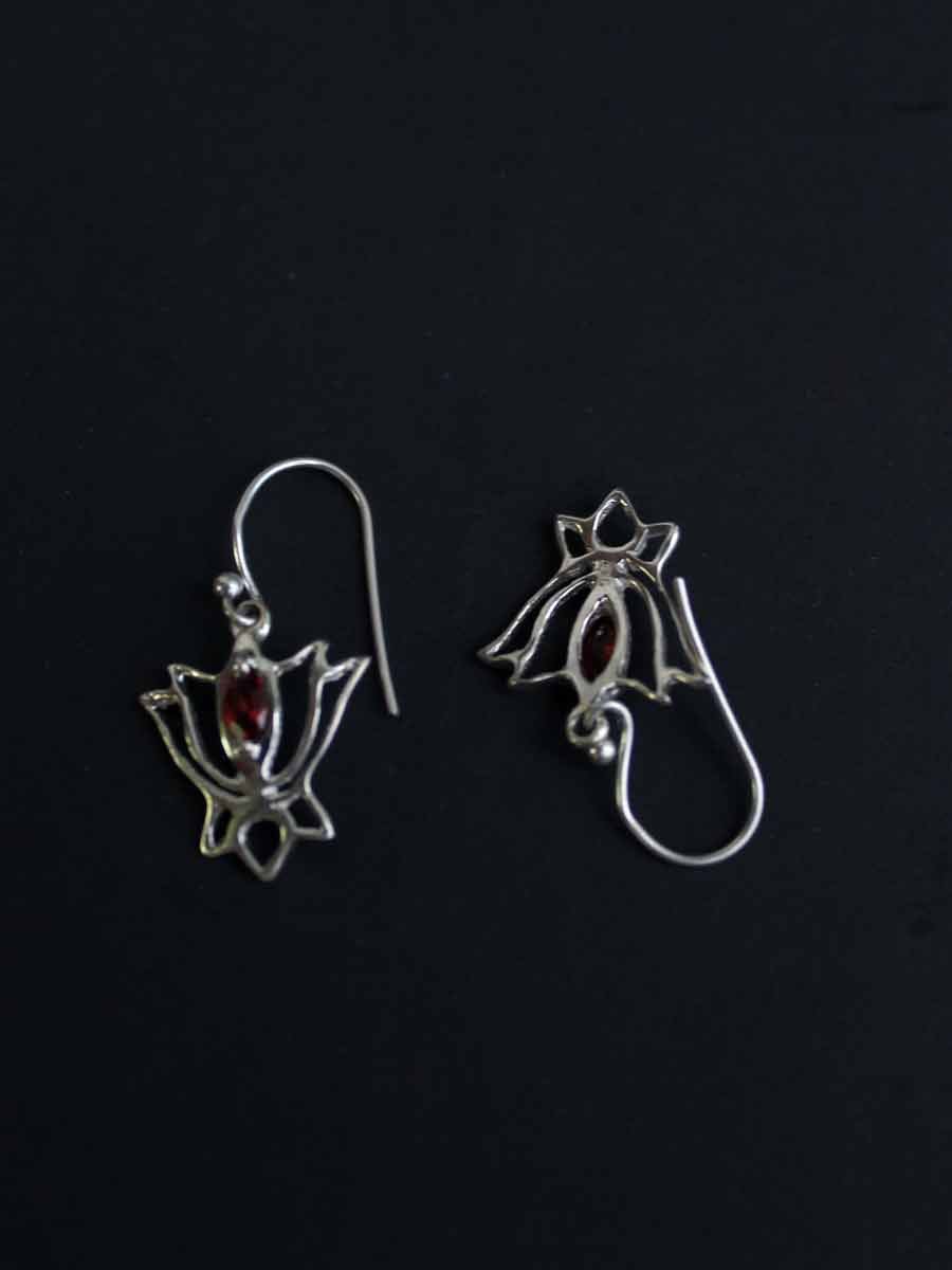 Lotus-garnet,-pure-silver-earrings