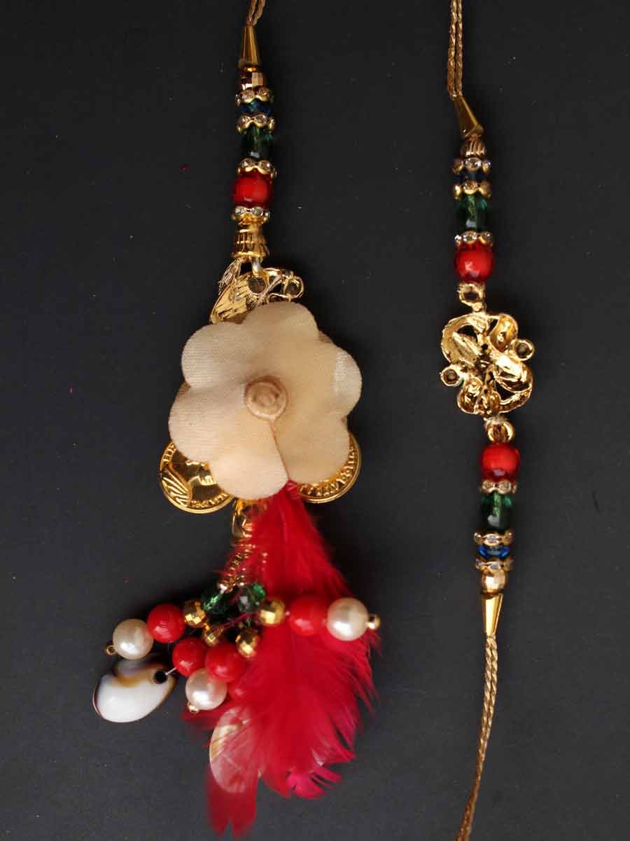Red-and-green-enamelled-peacock-BhaiyaRakhi--bhabhi-lumba