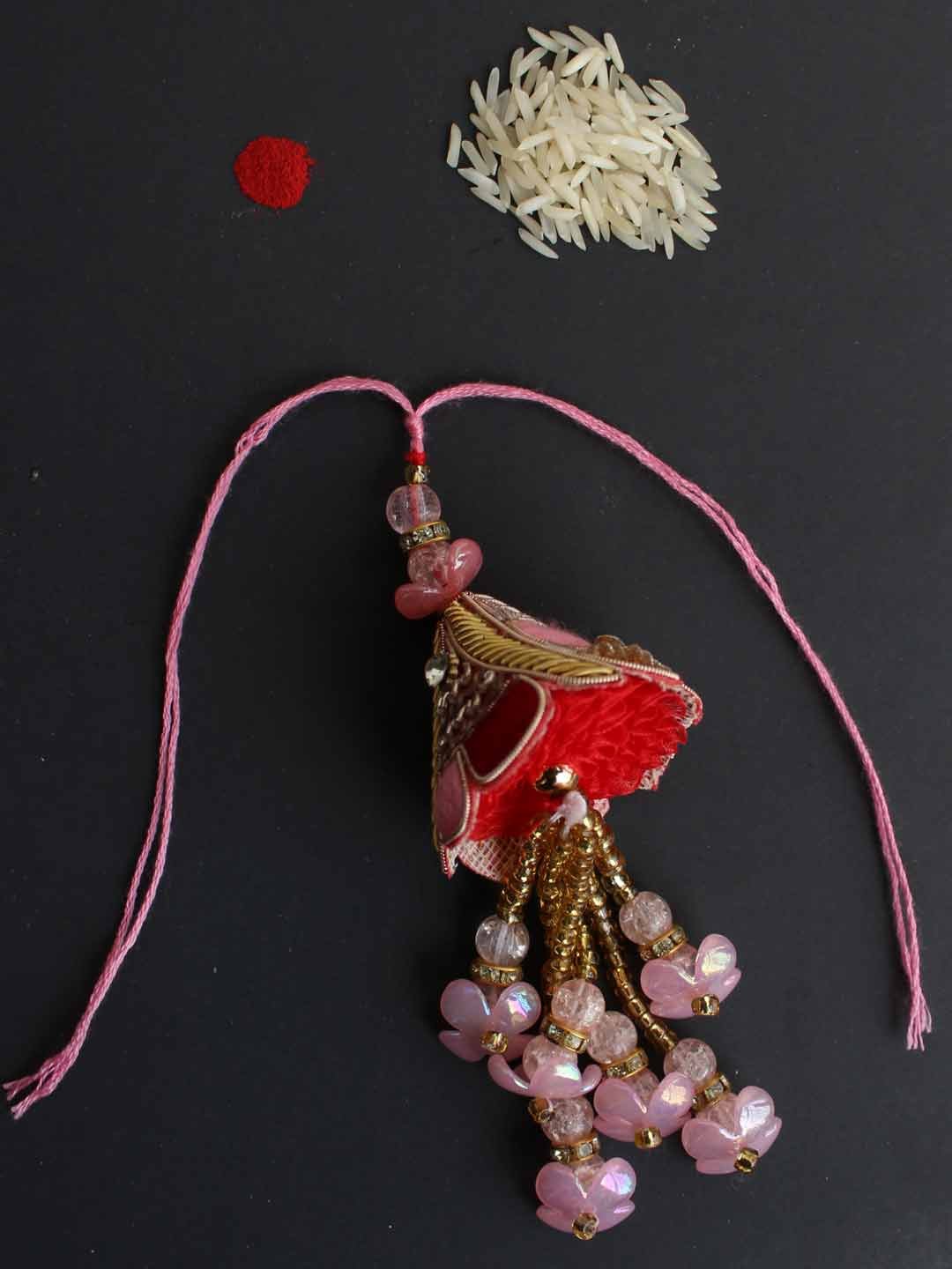 Red-and-pink-zariwork-Lumba-Bhabhi-Rakhi