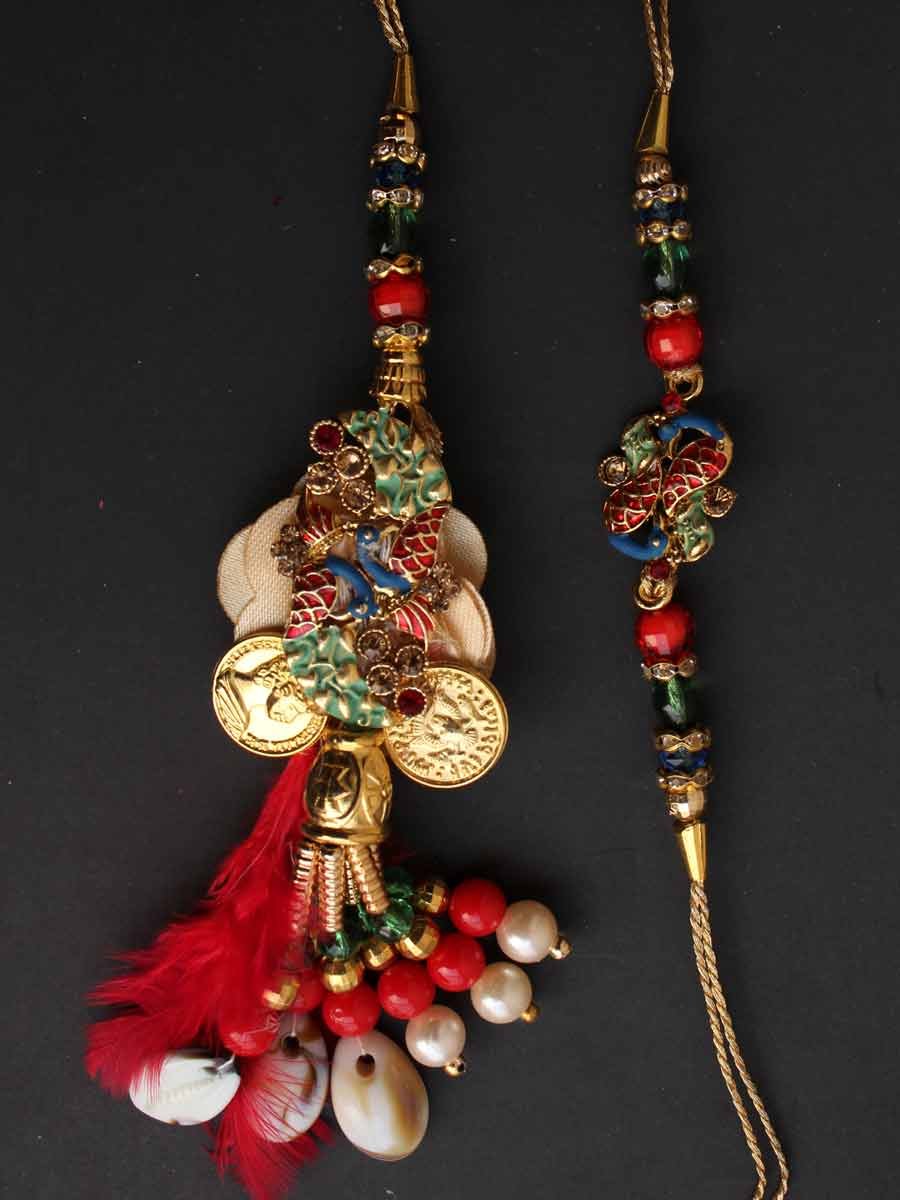 Red-anf-green-enamelled-peacock-Bhaiya-bhabhi-Rakshabandhan