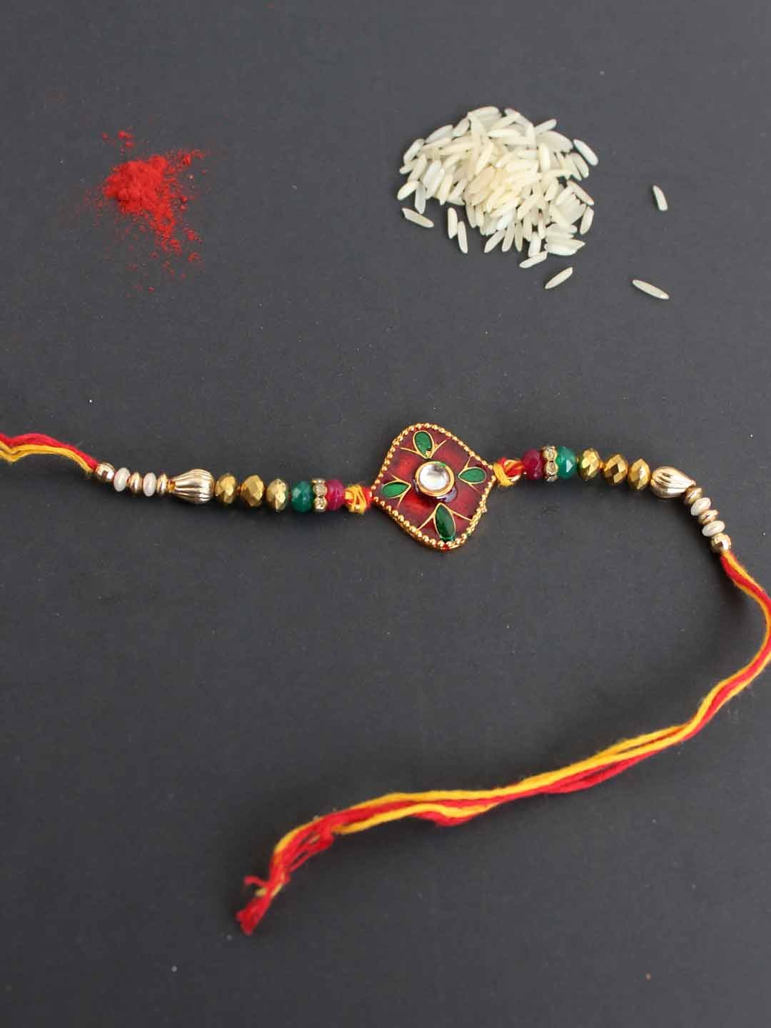 Red,-green-Meenakari-Rakhi Red,-green-Meenakari-Rakhi