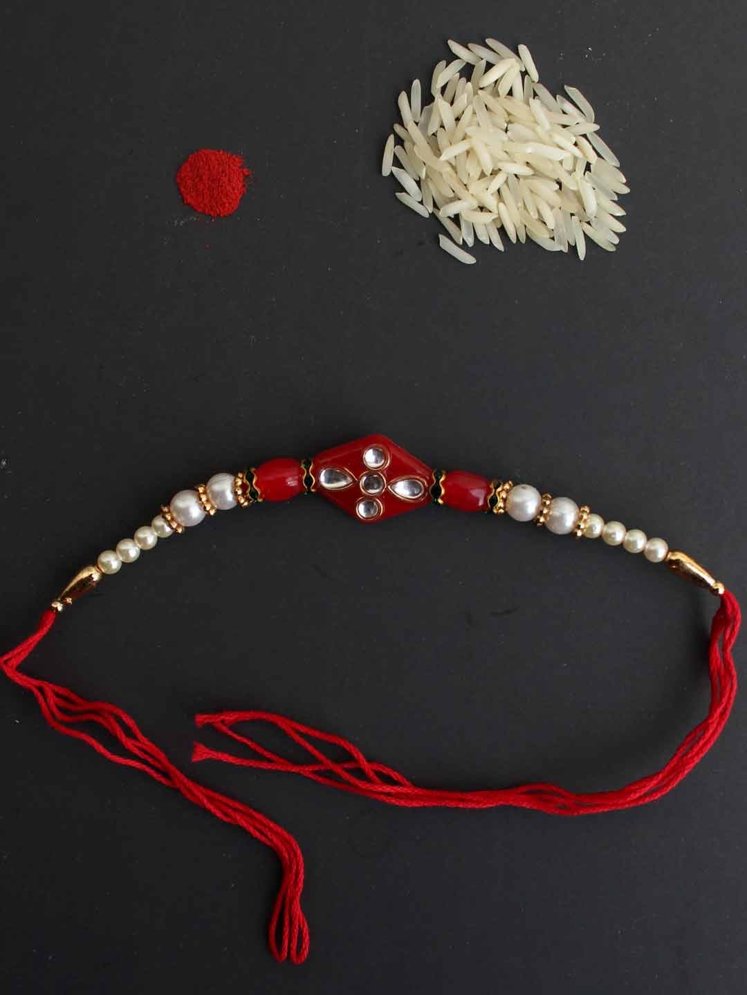 Red-kundanwork-Rakhi Red-kundanwork-Rakhi