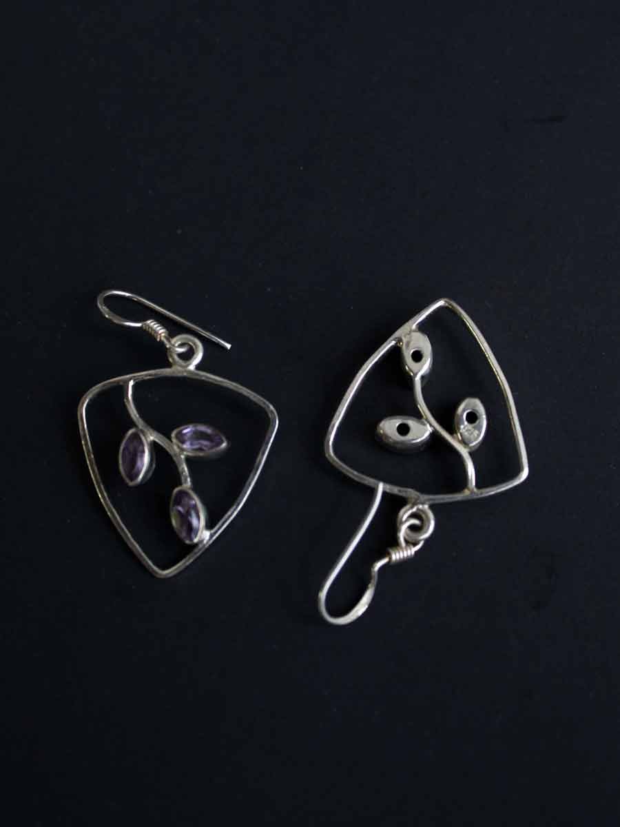Triangular,-Purple-stone-real-silver-earrings Triangular,-Purple-stone-real-silver-earrings