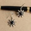 Black-stone,-round,-pure-silver-earrings