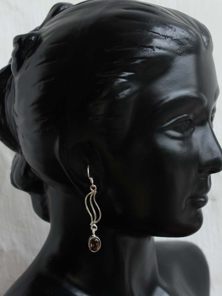 Blackish-Brown-stone,-everyday--silver-earrings