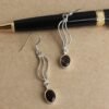 Blackish-Brown-stone,-pure-silver-earrings