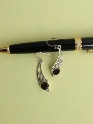 Coffee-brown-stone,-real-silver-earrings