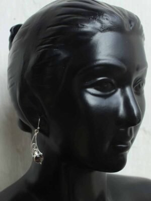 Coffee-brown-stone,-small-silver-earrings