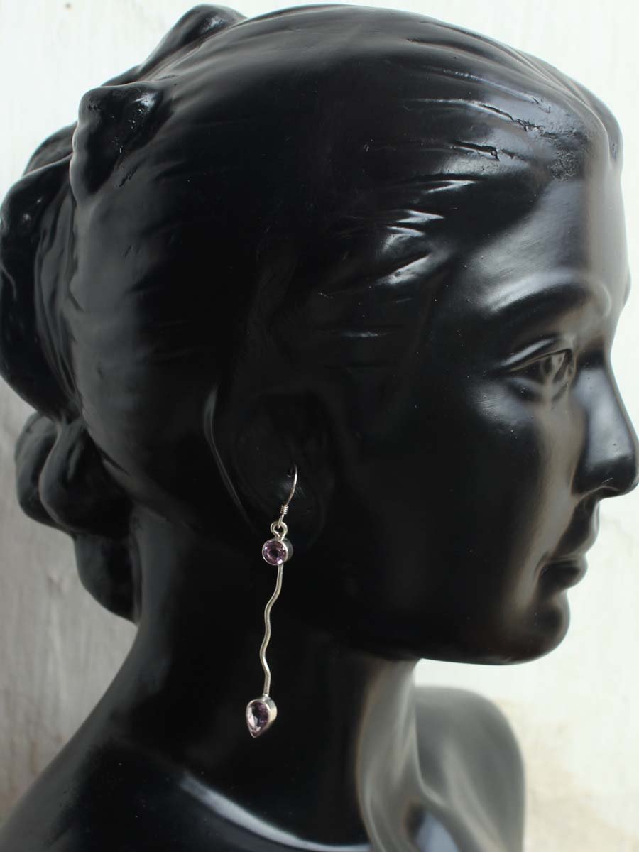 Purple-stone,-real-silver-long,-trendy-earrings