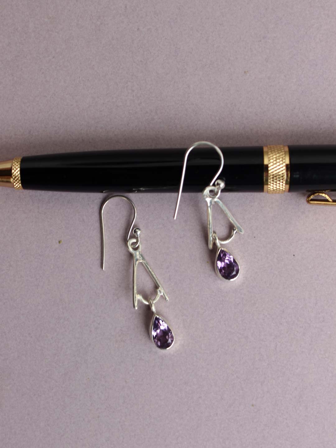 Purple-stone-,-triangular-silver-earrings Purple-stone-,-triangular-silver-earrings