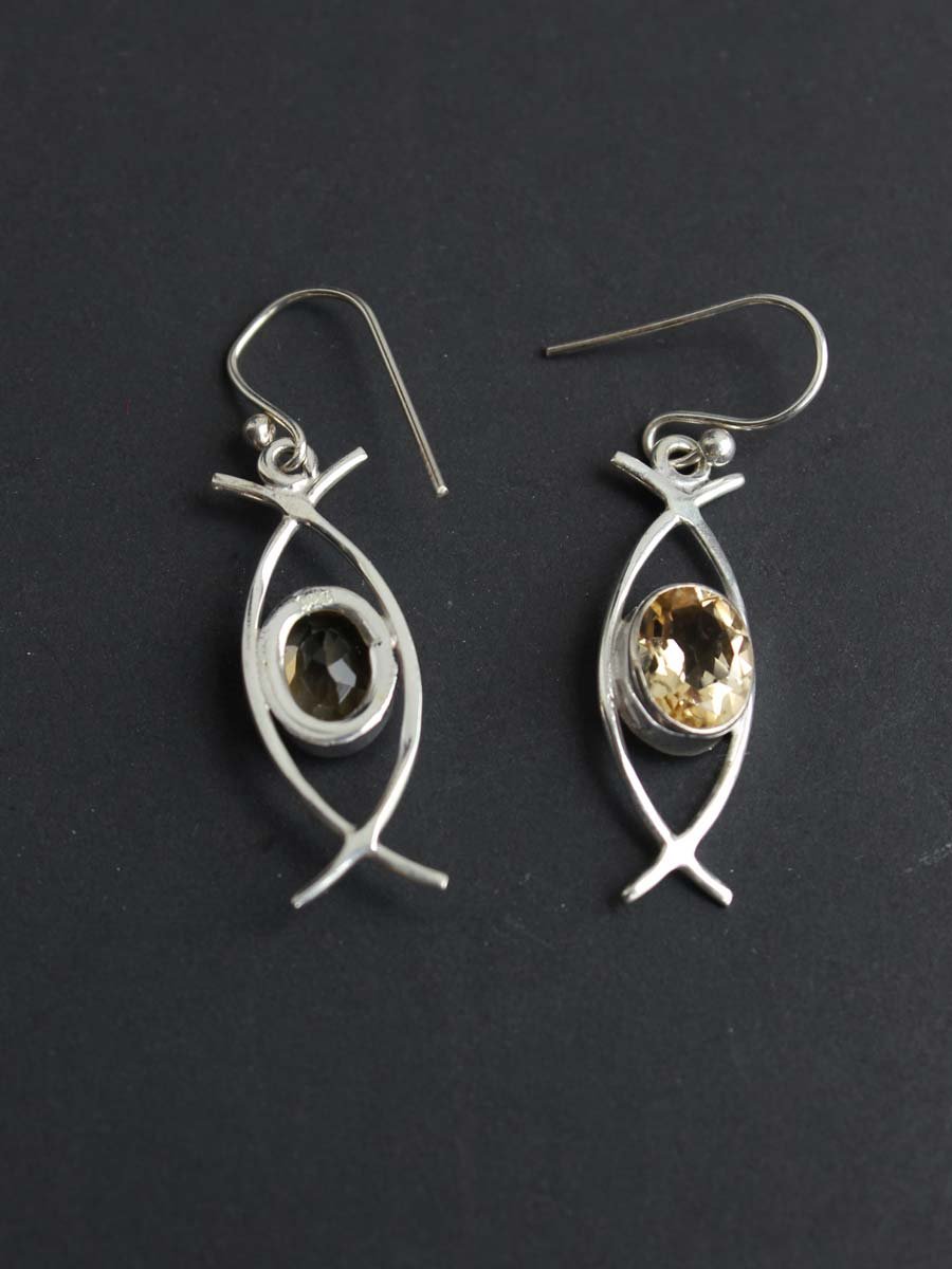Silver--yellow-stone-dangle-earrings