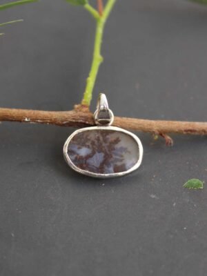 Brown-branches-dendritic-agate-silver-pendant