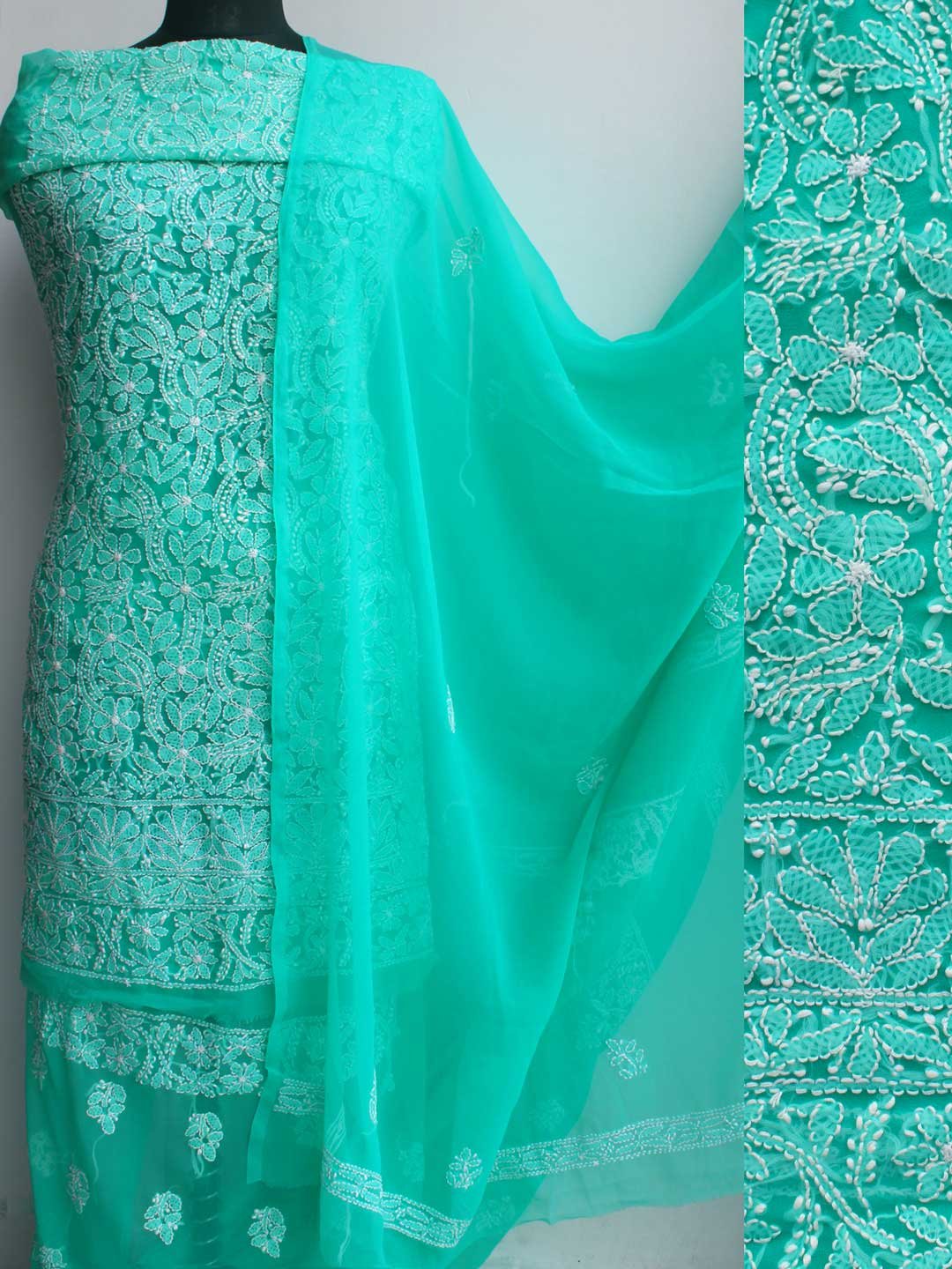 Emereald-green-Georgette-chikankari-dress-material-Shilphaat Emereald-green-Georgette-chikankari-dress-material-Shilphaat