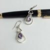 Purple-stone,-drop-shape-silver-earrings