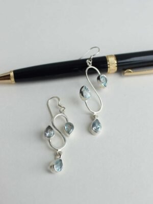 Water-blue-stone-fitted-Real-silver-earrings